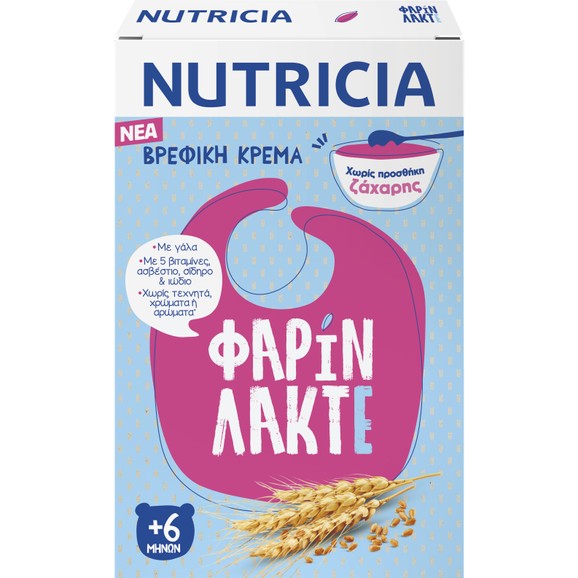 Nutricia Φαρίν Λακτέ Βρεφική Κρέμα Χωρίς Προσθήκη Ζάχαρης +6 Μηνών 250gr
