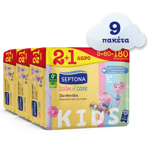 Septona Πακέτο Προσφοράς Calm n\' Care Kids Wipes Panthenol 540 Τεμάχια