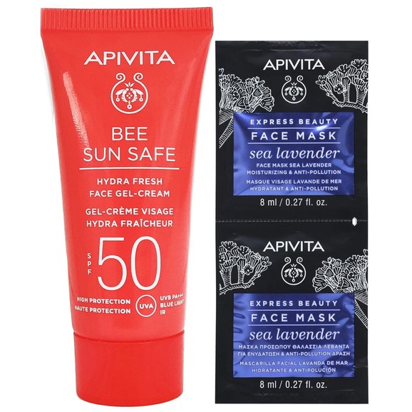 Δώρο Apivita Bee Sun Safe Hydra Fresh Spf50 Face Gel-Cream 15ml & Express Beauty Face Mask Sea Lavender 2x8ml Δώρο Apivita Bee Sun Safe Hydra Fresh Spf50 Face Gel-Cream 15ml & Express Beauty Face Mask Sea Lavender 2x8ml