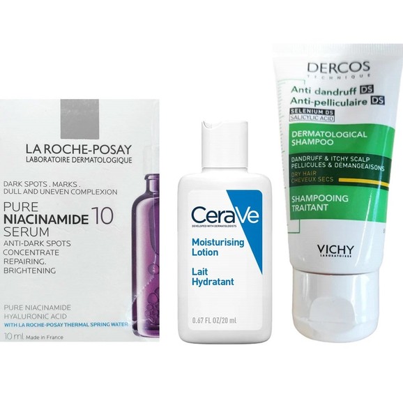 Σετ Δώρο La Roche-Posay Niacinamide 10 Serum 10ml, CeraVe Moisturising Lotion 20ml & Dercos Dermatological Shampoo 50ml