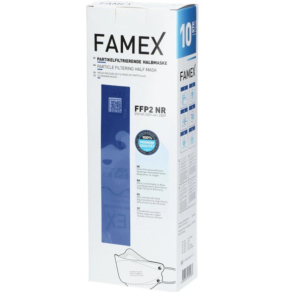 Famex FFP2 NR Μάσκα μιας Χρήσης Προσώπου 5 Επιπέδων Προστασίας, με Μεταλλικό Έλασμα, σε Σκούρο Μπλε Χρώμα 10 τεμάχια
