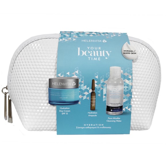 Helenvita Πακέτο Προσφοράς Hydration Day Cream Spf15 Normal / Mixed Skin 50ml, Instant Hydration & Wrinkle Filler 1 Ampoule x 2ml, Face Micellar Cleansing Water 100ml & Δώρο Νεσεσέρ