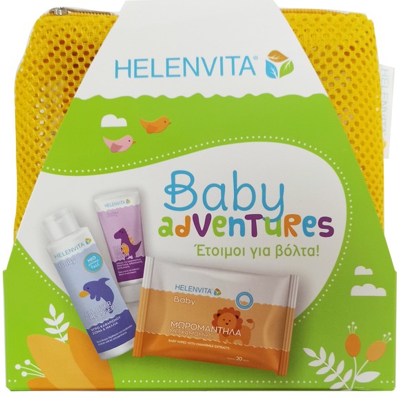 Helenvita Promo Baby Adventures με Baby All Over Cleanser 100ml & Baby Nappy Rash Cream 20ml & Baby Wipes 20 Τεμάχια (1x20 Τεμάχια) & Νεσεσέρ - Πορτοκαλί