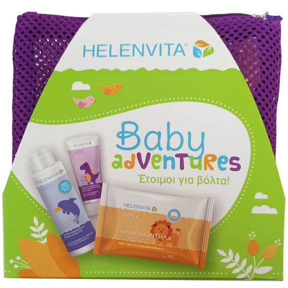 Helenvita Promo Baby Adventures με Baby All Over Cleanser 100ml & Baby Nappy Rash Cream 20ml & Baby Wipes 20 Τεμάχια & Νεσεσέρ - Μωβ