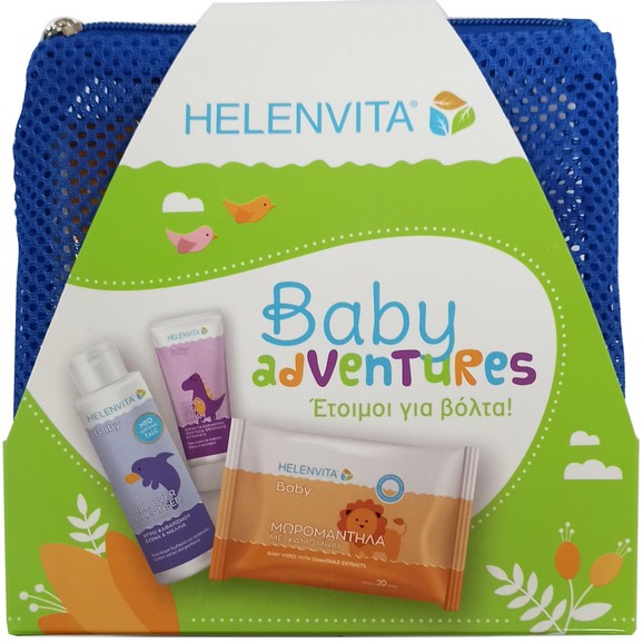 Helenvita Promo Baby Adventures με Baby All Over Cleanser 100ml & Baby Nappy Rash Cream 20ml & Baby Wipes 20 Τεμάχια & Νεσεσέρ - Μπλε