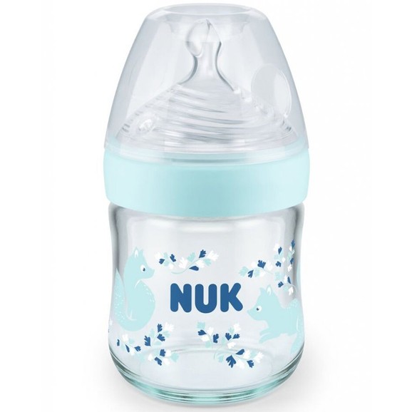 Nuk Nature Sense Glass Bottle Silicone Small 120ml - Γαλάζιο