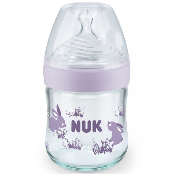 Nuk Nature Sense Glass Bottle Silicone Small 120ml - Μωβ
