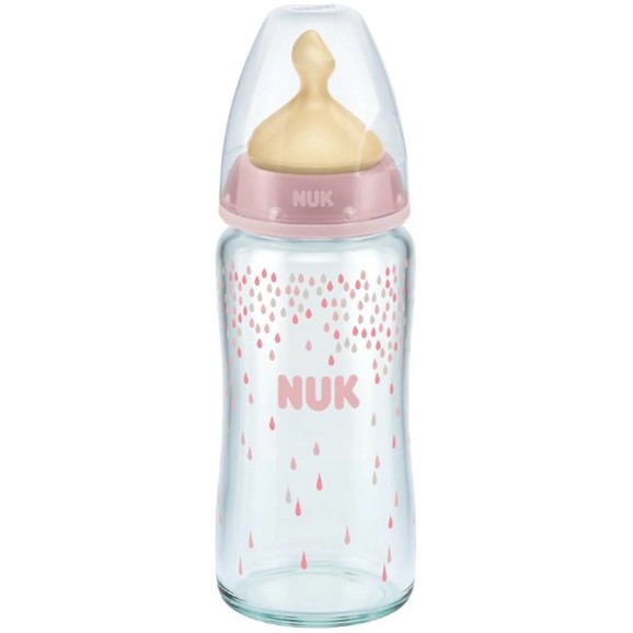 Nuk First Choice Plus 0-6m Glass Bottle Latex Medium Teat 240ml - Ροζ Nuk First Choice Plus 0-6m Glass Bottle Latex Medium Teat 240ml - Ροζ