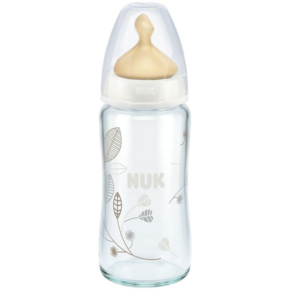Nuk First Choice Plus 0-6m Glass Bottle Latex Medium Teat 240ml - Άσπρο