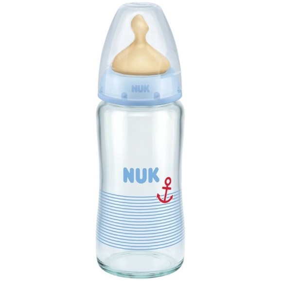 Nuk First Choice Plus 0-6m Glass Bottle Latex Medium Teat 240ml - Μπλε Nuk First Choice Plus 0-6m Glass Bottle Latex Medium Teat 240ml - Μπλε
