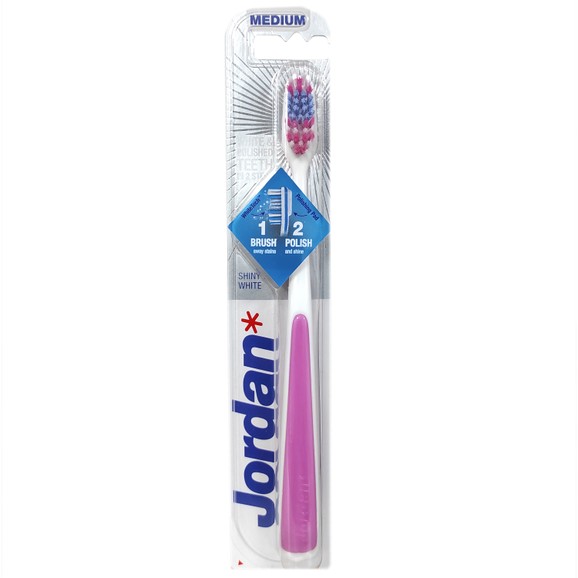 Jordan Shiny White Toothbrush Medium 1 Τεμάχιο - Ροζ