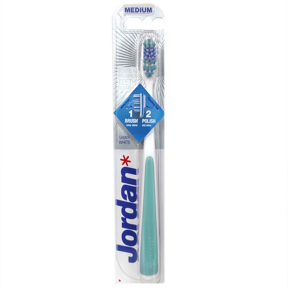 Jordan Shiny White Toothbrush Medium 1 Τεμάχιο - Πετρόλ