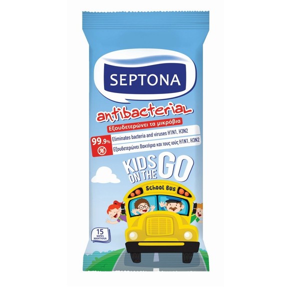 Δώρο Septona Antibacterial Kids on the Go Αντιβακτηριδιακά Μαντηλάκια με 75% Οινόπνευμα 15 Τεμάχια