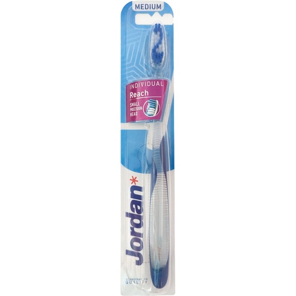 Jordan Individual Reach Medium Toothbrush 1 Τεμάχιο Κωδ 310040 - Μπλε / Διάφανο