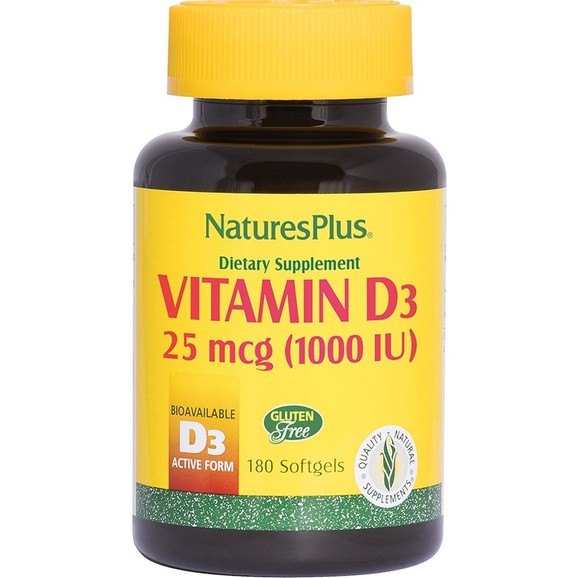Δώρο Natures Plus Συμπλήρωμα Διατροφής Vitamin D3 25mcg (1000IUD) 180 Softgels 