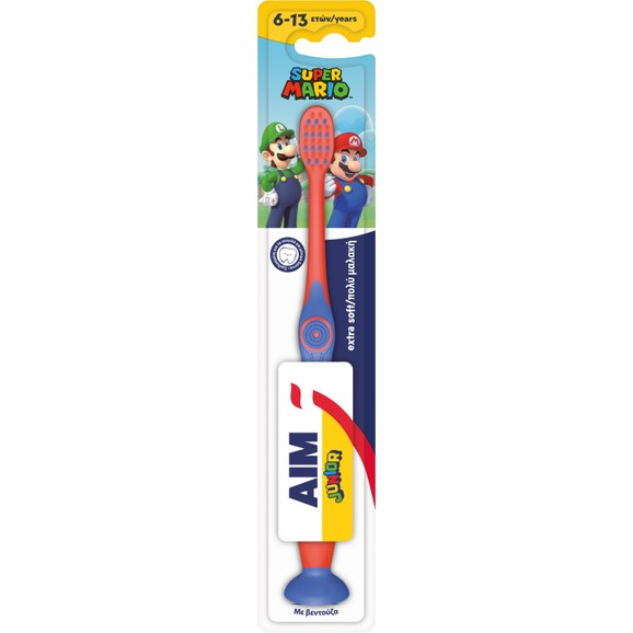 Aim Super Mario Junior Extra Soft Toothbrush 6-13 Years 1 Τεμάχιο - Κόκκινο / Μπλε