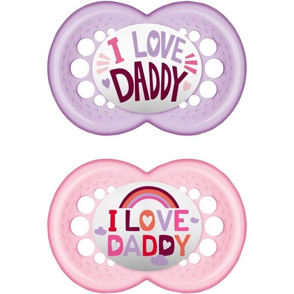 Mam Orthodontic Silicone Soother 16m+ I love Daddy 2 Τεμάχια, Κωδ 265SG2c - Μωβ / Ροζ