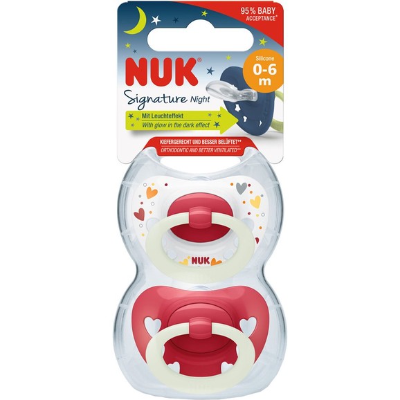 Nuk Signature Night Silicone Soother 0-6m, 2 Τεμάχια - Κόκκινο Nuk Signature Night Silicone Soother 0-6m, 2 Τεμάχια - Κόκκινο