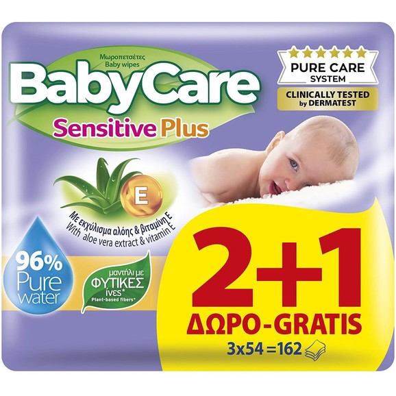 Δώρο BabyCare Sensitive Plus Aloe & Vitamin E Baby Wipes 162 Τεμάχια (3x54 Τεμάχια) Δώρο BabyCare Sensitive Plus Aloe & Vitamin E Baby Wipes 162 Τεμάχια (3x54 Τεμάχια)