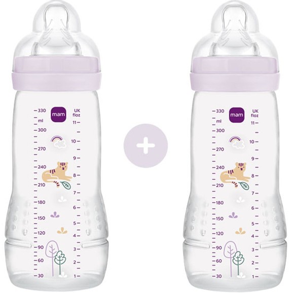 Mam Promo Easy Active Baby Bottle 4m+, Κωδ 365SGc 330ml, 2 Τεμάχια - Τίγρης