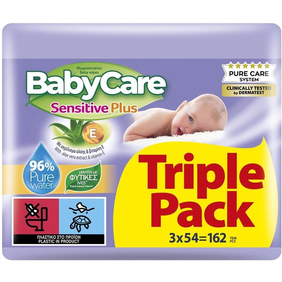 Δώρο BabyCare Sensitive Plus Baby Wipes Triple Pack 162 Τεμάχια (3x54 Τεμάχια)