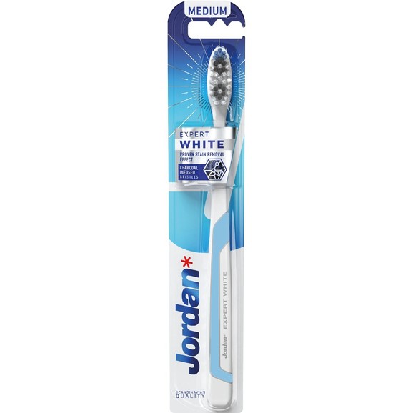Jordan Expert White Medium Toothbrush 1 Τεμάχιο - Γαλάζιο