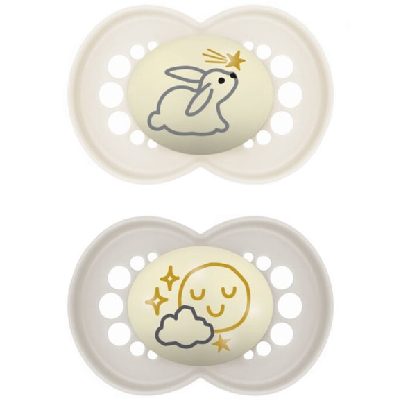 Mam Original Night Orthodontic Silicone Soother 6 - 16m Κωδ 160SUc, 2 Τεμάχια - Μπέζ / Γκρί