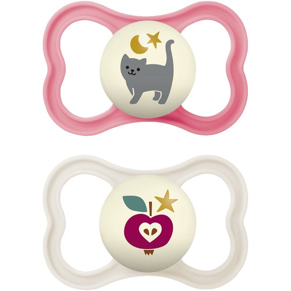 Mam Supreme Night Silicone Soother 16m+, 2 Τεμάχια, Κωδ 298S - Ροζ / Ζαχαρί