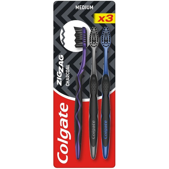 Colgate Promo ZigZag Charcoal Medium Toothbrush 3 Τεμάχια
