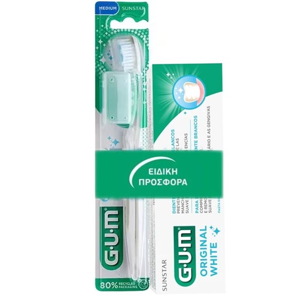 Gum Sunstar Promo Original White Toothpaste 75ml & 563 Medium Toothbrush 1 Τεμάχιο - Άσπρο