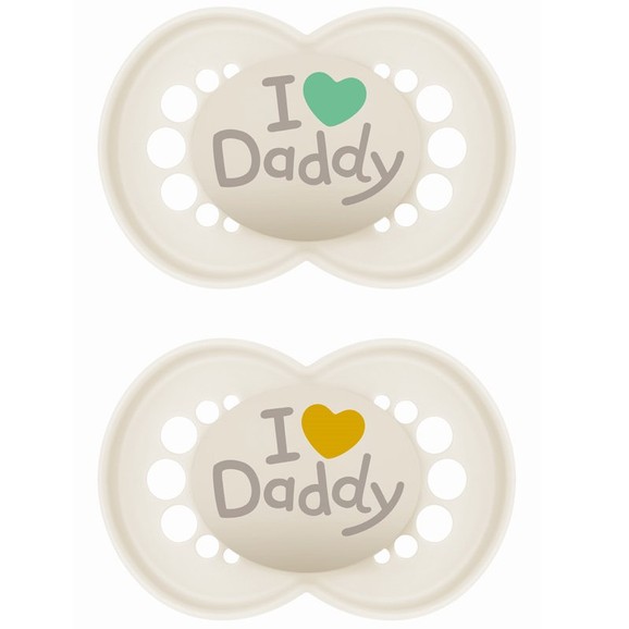 Mam Original Ι Love Daddy Silicone Soother 6-16m 2 Τεμάχια, Κωδ 170SU1c - Κρεμ / Κρεμ