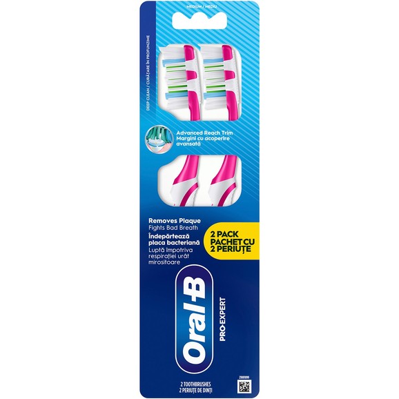 Oral-B Pro Expert Deep Clean Medium Toothbrush 2 Τεμάχια - Ροζ - Ροζ