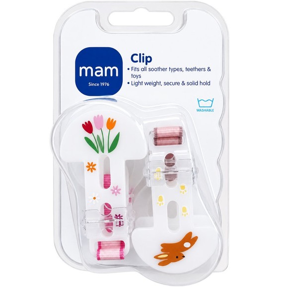 Mam Clip Set Animals 0m+ 2 Τεμάχια - Ροζ / Γκρι