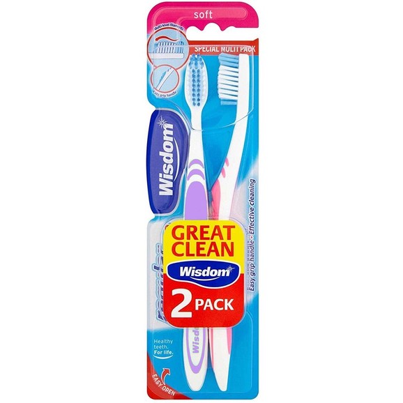 Wisdom Regular Plus Soft Toothbrush 2 Τεμάχια - Ροζ / Μωβ