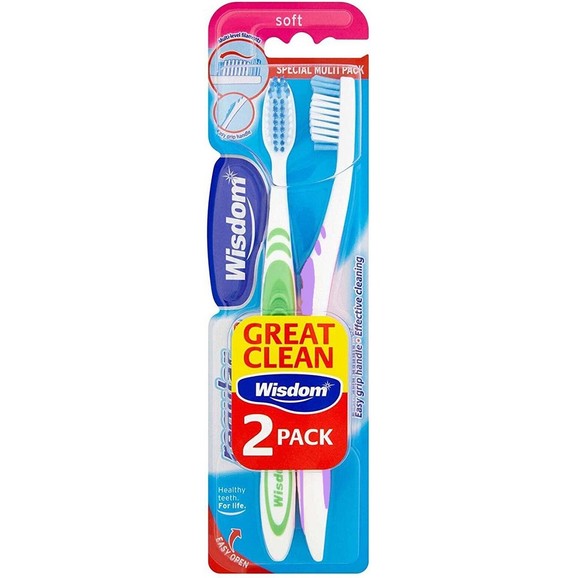 Wisdom Regular Plus Soft Toothbrush 2 Τεμάχια - Πράσινο / Μωβ
