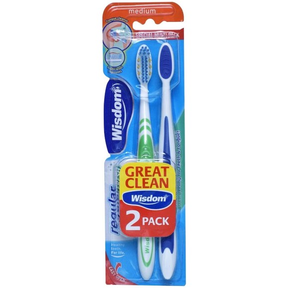 Wisdom Regular Fresh Medium Toothbrush 2 Τεμάχια - Πράσινο / Μπλε