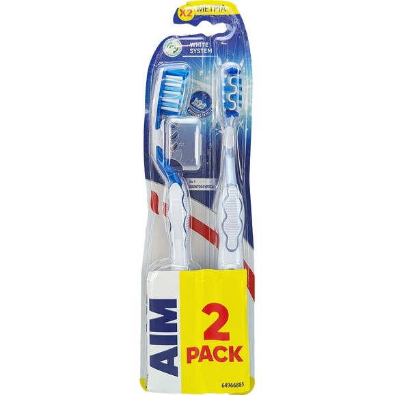 Aim White System Perlite Medium Toothbrush 2 Τεμάχια - Γαλάζιο / Μπλε