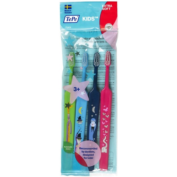 TePe Kids Extra Soft 3+ Years Multicolor Toothbrush 4 Τεμάχια σε Τυχαία Επιλογή Χρώματος