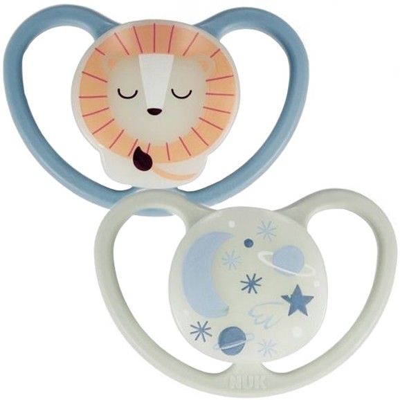 Nuk Space Night Silicone Soother 6-18m 2 Τεμάχια - Μπλε / Μέντα