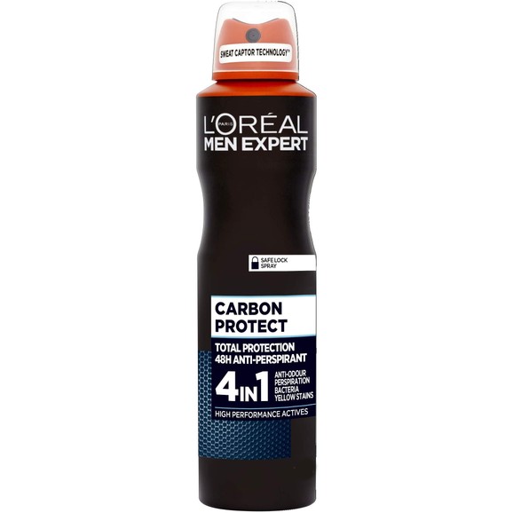 L\'oreal Paris Men Expert Carbon Protect Spray Ανδρικό Αποσμητικό με 48ωρη Ολική Προστασία Ενάντια στον Ιδρώτα 150ml
