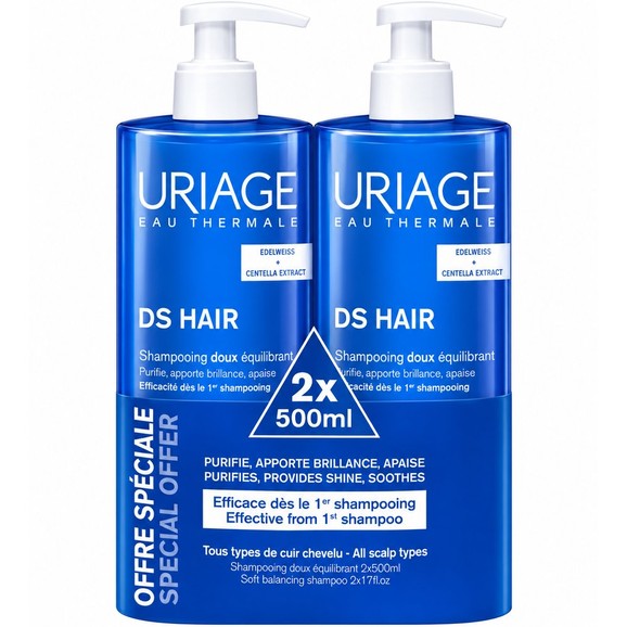 Uriage Promo DS Hair Soft Balancing Shampoo 500ml 1L (2x500ml)