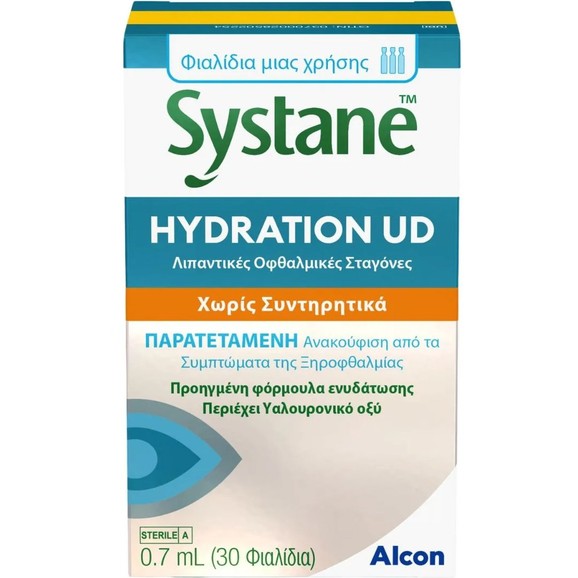 Systane Hydration UD Λιπαντικές Οφθαλμικές Σταγόνες για Παρατεταμένη, Μεγάλης Διάρκειας Ανακούφιση από τα Συμπτώματα της Ξηροφθαλμίας, με Υαλουρονικό 30amp x 0,7ml