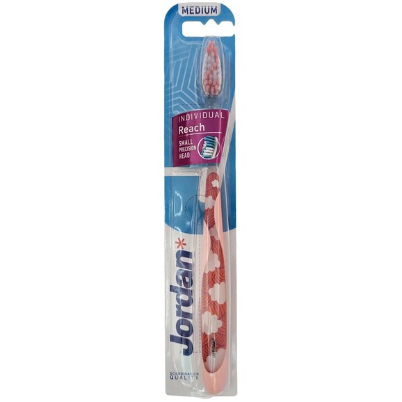 Jordan Individual Reach Medium Toothbrush 1 Τεμάχιο Κωδ 310040 - Πορτοκαλί / Λευκό