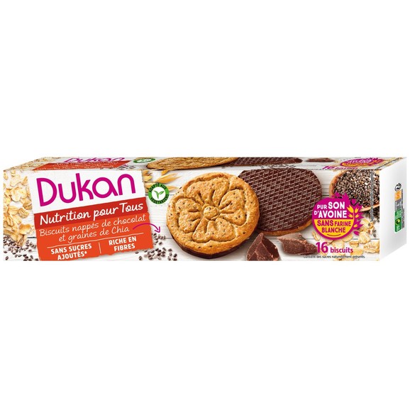 Dukan Nutrition Pour Tous Biscuits Nappes de Chocolat et Graines de Chia 16 Τεμάχια