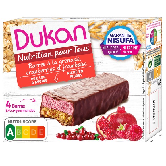 Dukan Nutrition Pour Tous Barres a la Grenade Cranberries et Framboise 4x30 gr