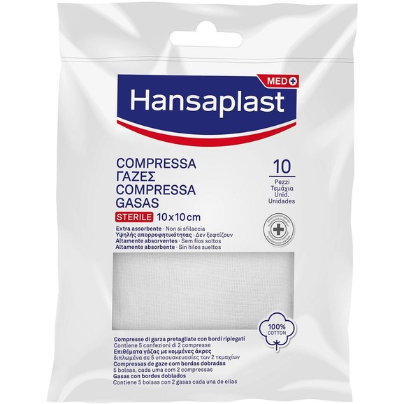 Hansaplast Med Sterile Compress 10x10cm 10 Τεμάχια (5x2 Τεμάχια)