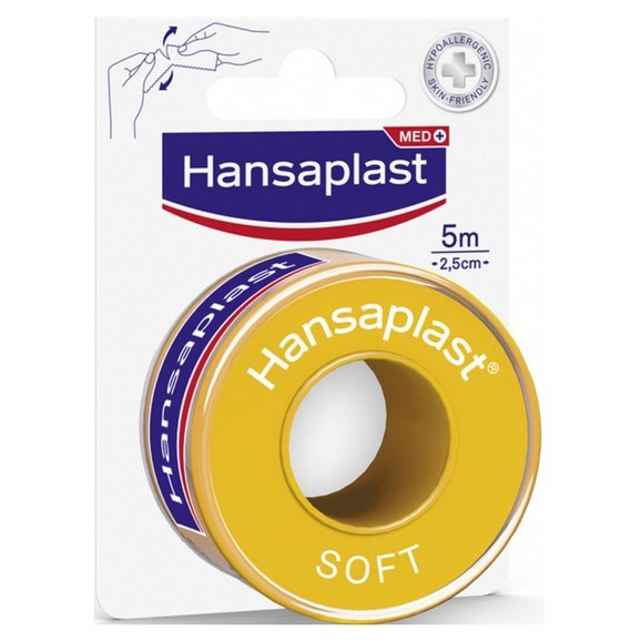 Hansaplast Soft Αυτοκόλλητη Ταινία Στερέωσης, Υποαλλεργική 5m x 2.5cm 1 Τεμάχιο