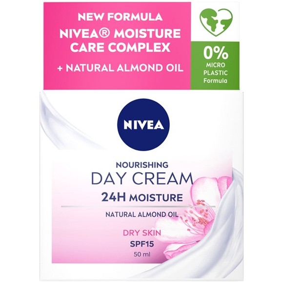Nivea Moisture Day Cream 24h for Dry Skin with Almond Oil spf15, 50ml