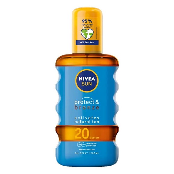 Nivea Sun Protect & Bronze Oil Spf20 Spray Activates Natural Tan 200ml