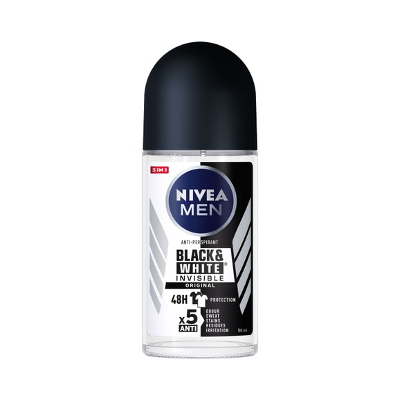 Nivea Men Black & White Invisible 48h Roll-On Ανδρικό Αποσμητικό Κατά των Λευκών Σημαδιών 50ml